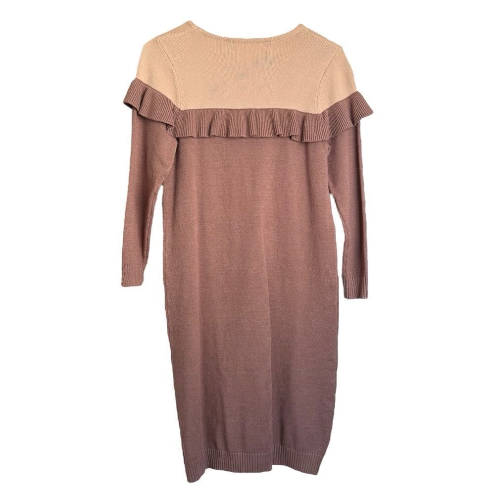 TAKE NOTE Two Tone Knit Sweater Dress Teen Girl Sz 16 Cream / Brown Ruffle - Picture 4 of 12